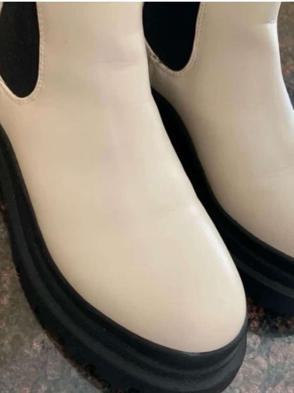 Neutral Cream & Black Trim Platform Chelsea Boots Coastal Size 9 - Picture 4 of 6